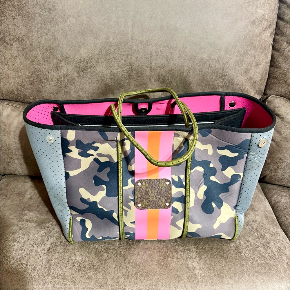 Camo Tote Bag with Pink and Orange Stripes